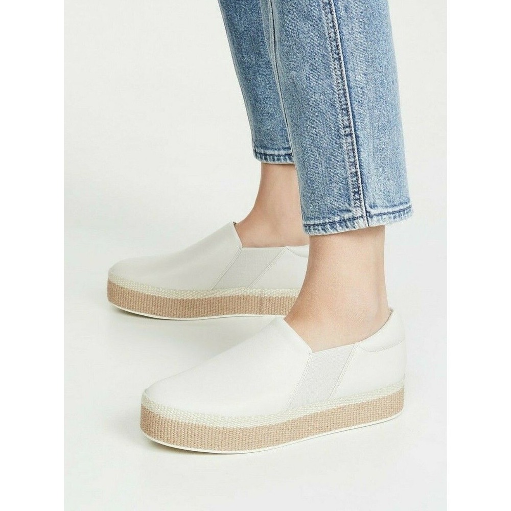NIB Vince Wilden Leather Platform Espadrille Slip-On Sneakers Off White 9.5 $250